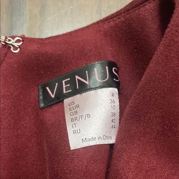 VENUS Faux Suede Maroon A-line Dress with Bell Sleeves - Picture 2 of 10